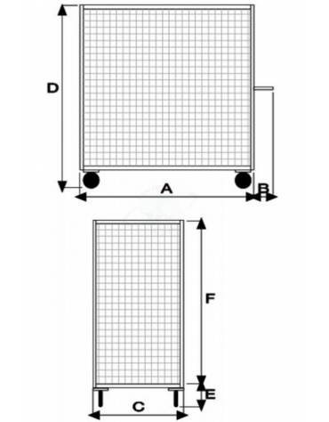 Carrello con pianale verniciato a 3 sponde - 4 ruote (2 fisse - 2 girevoli) gomma piena Ø cm 20 - cm 77,5x115x132h