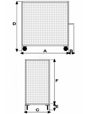 Carrello con pianale verniciato a 3 sponde - 4 ruote (2 fisse - 2 girevoli) gomma piena, 2 con freno Ø cm 20cm 77,5x115x132h