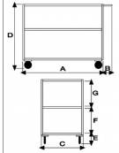 Carrello ufficio a 3 piani lisci alta silenziosità, lamiera 20/10 - 4 ruote girevoli gomma Ø cm 12, 5 - cm  60x90x89,5h