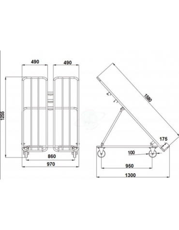 Espositore ortofrutta verniciato - 4 ruote (2 fisse - 2 girevoli con freno) nylon bianco Ø cm 10 - cm 158x110x137h