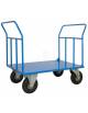 Carrello con pianale lamiera 20/10, 2 sponde(1 fissa+1 smontabile) 4 ruote (2 fisse - 2 girevoli) antiforatura - piano cm 80x120