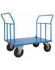 Carrello con pianale in lamiera 20/10 a 2 sponde (1 fissa e 1 rimovibile) - 4 ruote girevoli antiforatura - piano cm 80x120