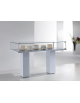 Vetrina con montanti in alluminio, teca h 23 cm e 2 piantane in legno cm 117 x 51 x 103h
