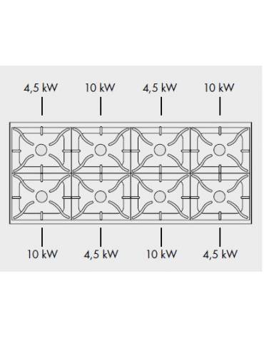 Piano di cottura a gas 8 fuochi su armadio aperto cm 160x90x85h - Bacinelle smaltate