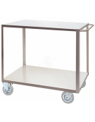 Carrello 2 ripiani lisci acciaio inox AISI 304 spessore 12/10 - Portata kg 300 - 4 ruote girevoli, 2 con freno - piano cm 60x90