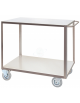 Carrello a 2 piani lisci in acciaio inox AISI 304 spessore 12/10 - Portata kg 300 - 4 ruote girevoli, 2 con freno - piano cm 60x