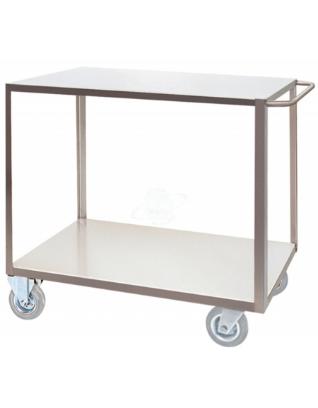 Carrello a 2 ripiani lisci in acciaio inox AISI 304 spessore 12/10 - Portata kg 300 - 4 ruote girevoli - piano cm 60x90