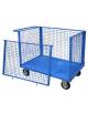 Carrello con pianale a 4 sponde in rete, 1 sfilabile - 2 ruote fisse e 2 girevoli con freno in gomma piena cm Ø14 - cm 60x90x81h