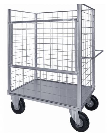 Carrello con pianale verniciato a 4 sponde,1 ribaltabile - 4 ruote  girevoli antiforatura Ø cm 26 - cm 75x115x132h