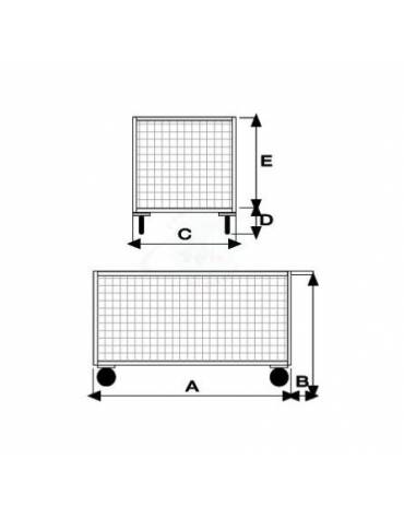 Carrello con pianale,4 sponde in rete verniciata - 4 ruote(2 fisse-2 girevoli) gomma piena Ø cm 20 - cm 127x80x89h