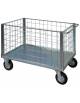 Carrello con pianale a 4 sponde in rete verniciata - 4 ruote girevoli (2 con freno) gomma piena - dim. utili cm 75x115x65h