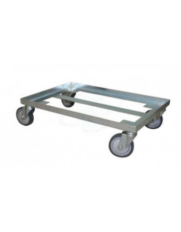 Carrello zincato in Acciaio per Trasporto di 2 Contenitori 400x300 o 1 Contenitore 600x400  - 4 Ruote girevoli in gomma - cm 60x