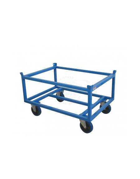 Carrello Porta Pallet Alto - 4 ruote in gomma elastica blu d. 20 (2 fisse + 2 girevoli con freno) cm 125,5x85,5x71h