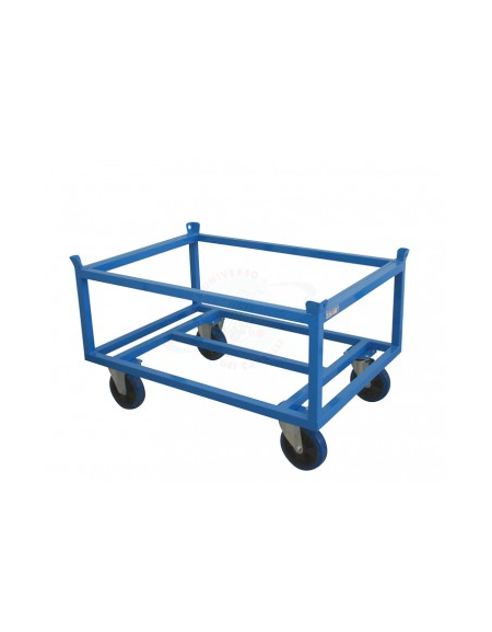 Carrello Porta Pallet Alto - 4 ruote girevoli in gomma elastica blu Ø 20 - cm 125,5x85,5x71h