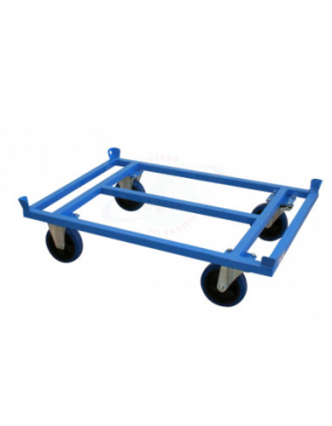 Carrello Porta Pallet Basso - 4 Ruote girevoli in gomma elastica blu Ø 20 - cm 122x82x32h