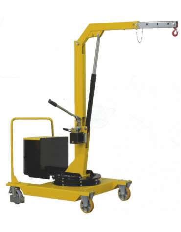 Carrello gru manuale girevole idraulica zavorrata Ruote (2 fisse, 2 girevoli con freno), portata Kg 200, sbraccio fino a cm 127