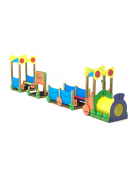 Gioco trenino con pali in legno di pino nordico, pianali e pannelli in MDPE - cm 1004x124x223h