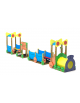 Gioco trenino con pali in legno di pino nordico, pianali e pannelli in MDPE - cm 1004x124x223h