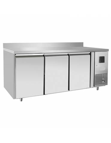 Tavolo Refrigerato ventilato Inox con alzatina - 3 porte - 450 Lt. - temp. -22° -18°C - teglie GN 1/1 - mm 1795×700×950h