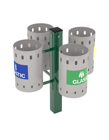 Cestino differenziata a 4 cesti in acciaio zincato verniciato - capacità 30 litri a cesto - cm 82x82x100h