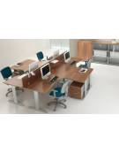 Scrivania Workstation a L per ufficio con gambe metalliche a T - cm 180x160x74h