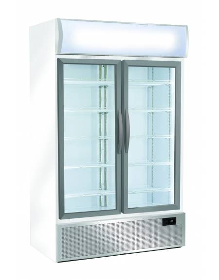 Vetrina 2 ante battenti per bibite e bevande con opalina pubblicitaria - refrigerazione ventilata +1°/+10°C - cm 120x79,2x200h