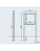Bacheca in acciaio, pannello con anta in vetro monofacciale di cm 100x100  - dim tot cm 136x299,5h