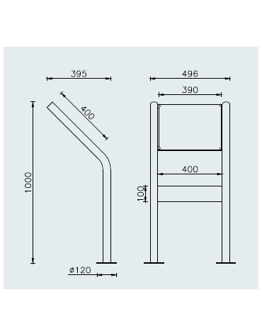 Leggio per esposizione realizzato in acciaio zincato e verniciato, con targa inferiore - cm 49,6x60x100h