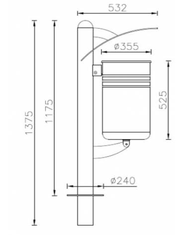 Cestino portarifiuti da inghisare a forma cilindrica con nervature - cm 39x53,2x117,5h