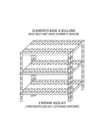 Scaffalatura inox a bulloni cm. 90x30x150h-PIANI ASOLATI