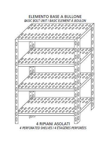 Scaffalatura acciaio inox a bulloni cm 80x60x200h- PIANI ASOLATI