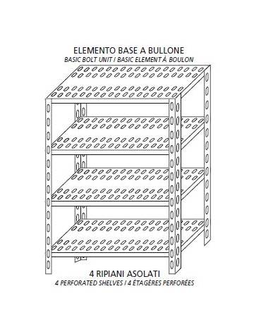 Scaffalatura inox a bulloni cm. 140x60x180h-PIANI ASOLATI