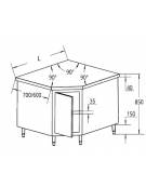 Tavolo mobile armadiato inox angolare 90° con anta a battente - cm 90X90X70X85/90H