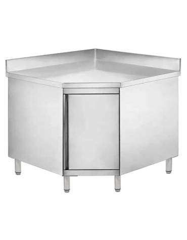 Tavolo mobile armadiato inox angolare 90° con anta a battente - cm 90X90X70X85/90H