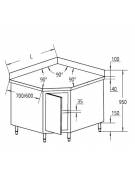 Tavolo mobile armadiato inox angolare 90° con anta a battente - cm 90X90X70X85/90H