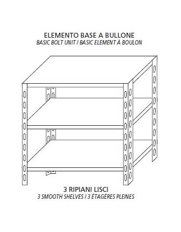 Scaffalatura inox a bulloni cm. 60x30x150h