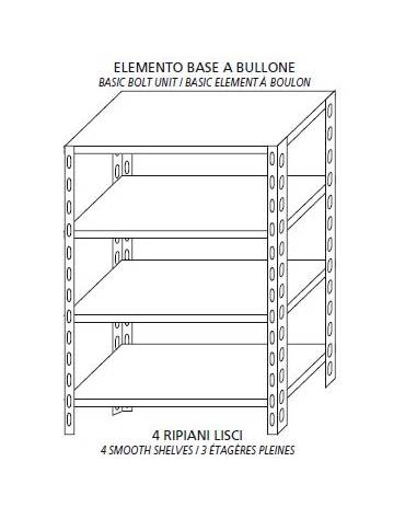 Scaffalatura in acciaio inox per alimenti a bulloni cm 160x30x200h