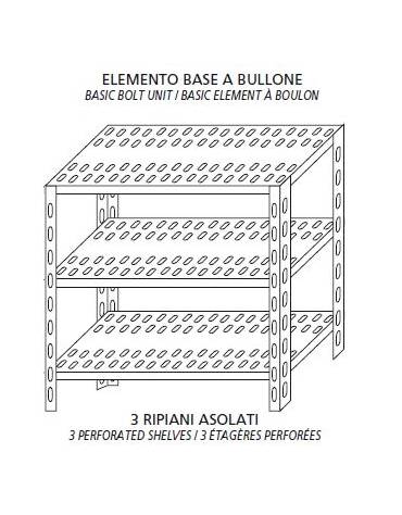 Scaffalatura inox a bulloni cm. 60x30x150h-PIANI ASOLATI