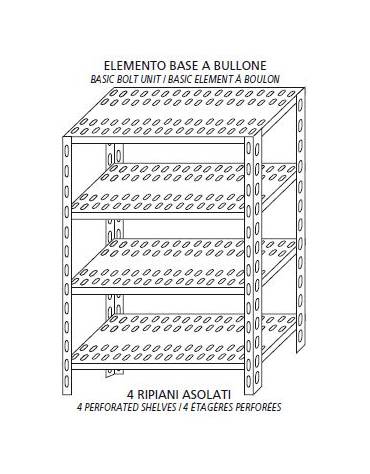 Scaffalatura inox a bulloni cm. 60x30x180h-PIANI ASOLATI