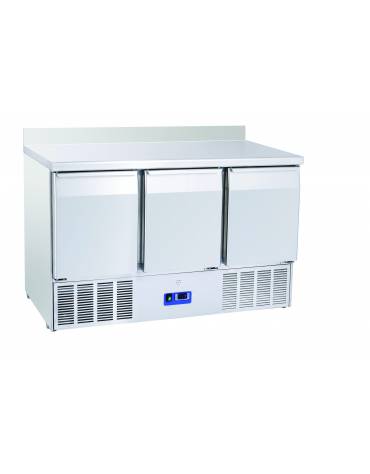 Saladette refrigerata in acciaio inox , 3 porte con 1 anta scorrevole, + 2° + 8°C - lt 380 - mm 1365×700×850h