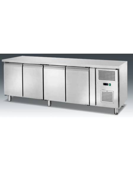 Banco refrigerato ventilato 4 sportelli in Acciaio Inox Aisi 304 - Classe E - Temperatura -18° -22° C - cm 223x70x86h