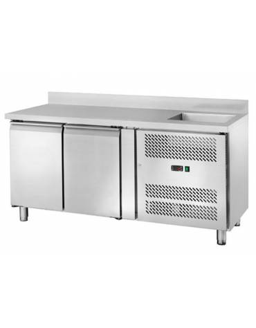 Tavolo refrigerato ventilato con lavello - 2 porte - -2° +8°C - Classe energetica B - cm. 151x70x96h