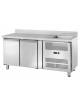 Tavolo refrigerato ventilato con lavello - 2 porte - -2° +8°C - Classe energetica B - cm. 151x70x96h