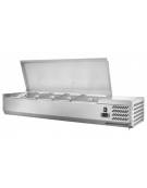 Vetrinetta refrigerata per pizzeria, con coperchio in acciaio inox- CAPACITÀ 5xGN1/3 + 1xGN1/2 - cm 150x39,5x28/61h