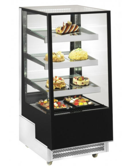 Espositore vetrina refrigerata pasticceria in acciaio inox, plastica e vetro - refrigerazione ventilata +2+10°C - cm 65x80,5x144