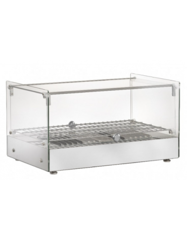 Vetrina riscaldata inox con 1 piani - con vaschetta per umidità - Potenza 800W - mm 554x361x311h