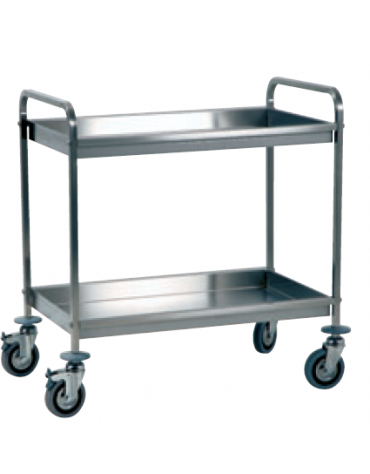 Carrello di servizio raccolta differenziata con 2 ripiani inox 18/10, tubo quadro - cm 110x56x90h