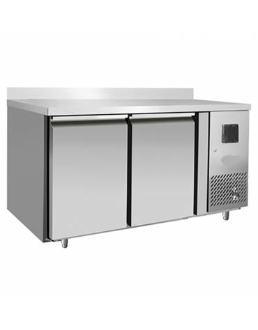 Tavolo refrigerato ventilato in acciaio inox con alzatina -  2 porte - 220 Lt. - temp. -2°+8°C - mm 1360×600×950h