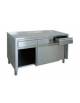 Tavolo armadiato inox con cassettiera sotto piano - Ante scorrevoli - cm 140x70x85/90h
