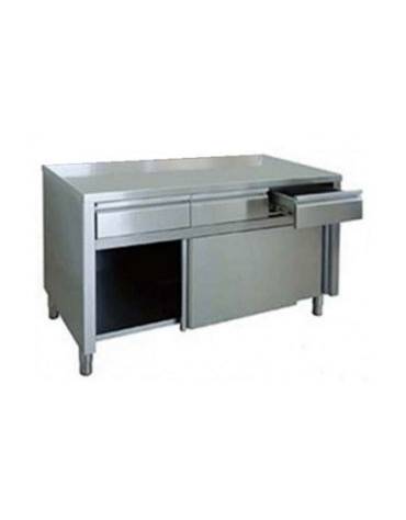 Tavolo armadiato inox con cassettiera ed alzatina cm 150x60x85h